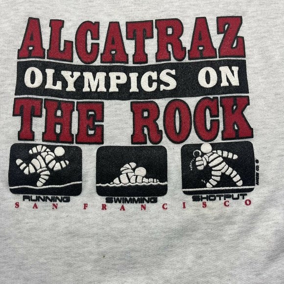 vintage 90’s Alcatraz Olympics Crewneck Sweatshirt Size Large made in USA Gray - Picture 2 of 5
